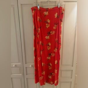 Forever 21 Contemporary Orange Maxi Skirt, XL, Floral Detail, Side Slit